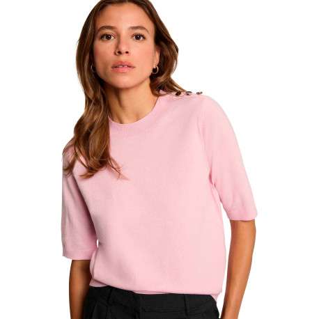 Pull rose uni avec une coupe droite et des manches courtes - Image 4