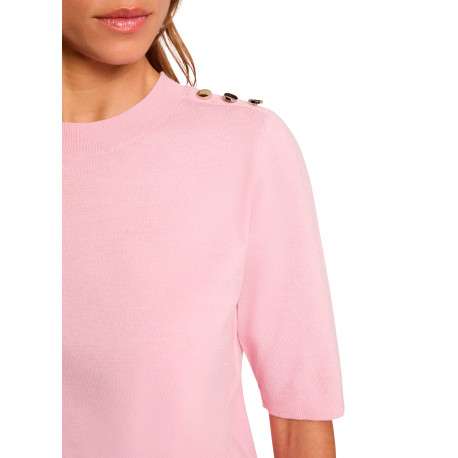 Pull rose uni avec une coupe droite et des manches courtes - Image 5