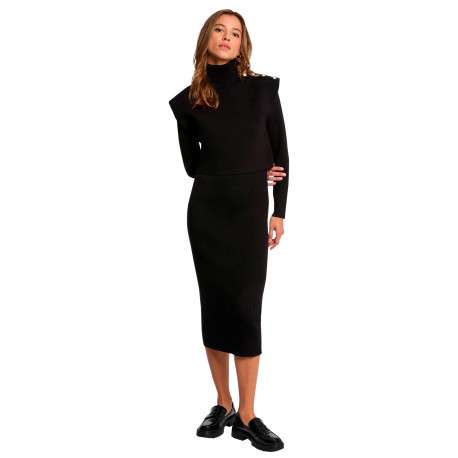 Robe longue noire unie avec une coupe droite et un col roulé - Image 2