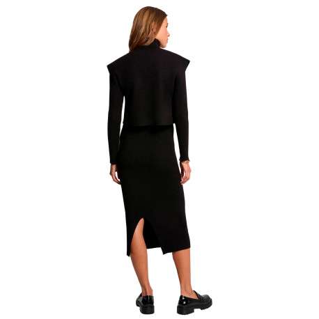 Robe longue noire unie avec une coupe droite et un col roulé - Image 3