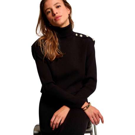 Robe longue noire unie avec une coupe droite et un col roulé - Image 4