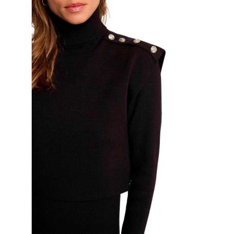 Robe longue noire unie avec une coupe droite et un col roulé - Image 5