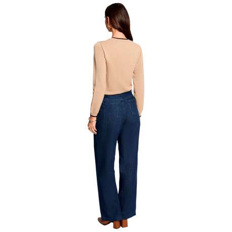 Pull beige uni avec une coupe droite et des manches longues - Image 3