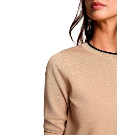 Pull beige uni avec une coupe droite et des manches longues - Image 5