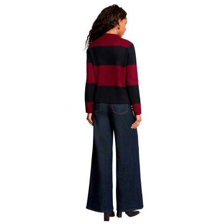 Pull bordeaux à rayures avec une coupe droite et un col à revers - Image 3