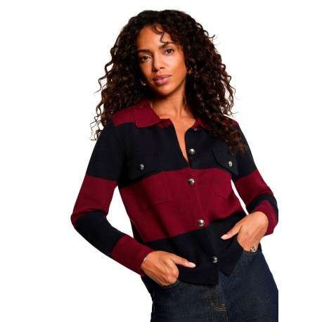 Pull bordeaux à rayures avec une coupe droite et un col à revers - Image 4