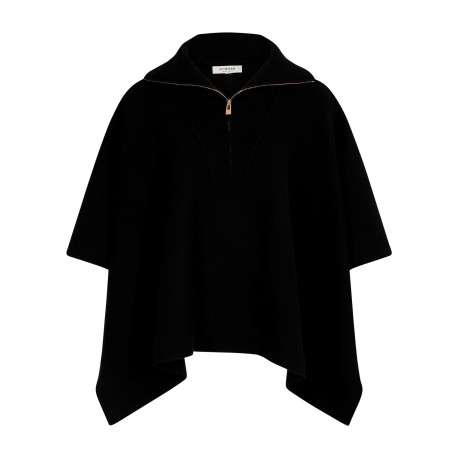 Poncho noir uni avec une coupe large et un col camionneur