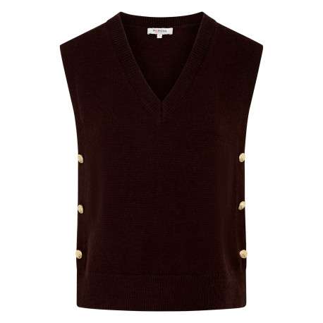 Pull chocolat uni sans manche avec une coupe droite et un col V