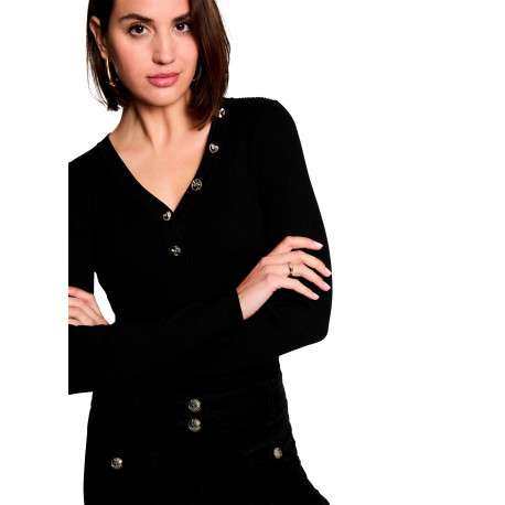 Top noir uni avec une coupe moulante et des manches longues - Image 3