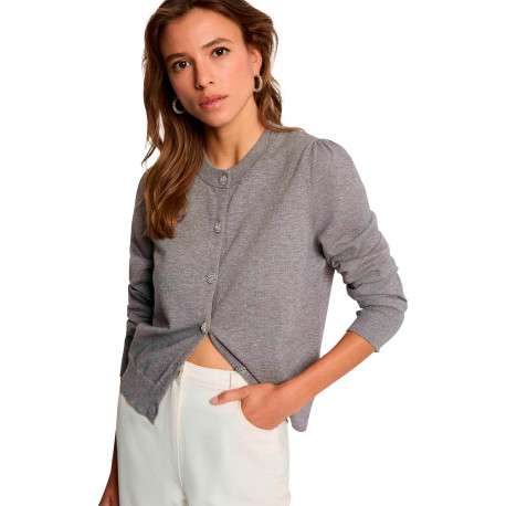 Gilet gris clair uni avec une coupe droite et des manches longues - Image 4