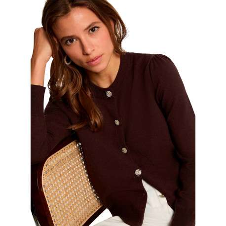 Gilet chocolat uni avec une coupe droite et des manches longues - Image 4