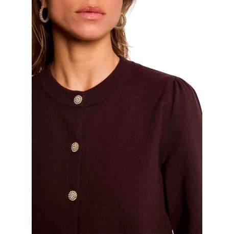 Gilet chocolat uni avec une coupe droite et des manches longues - Image 5