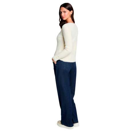 Pull écru uni avec une coupe droite et des manches longues - Image 3