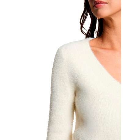 Pull écru uni avec une coupe droite et des manches longues - Image 5