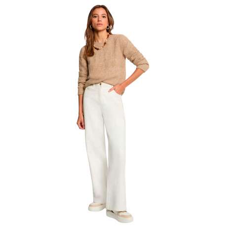 Pull beige uni avec une coupe droite et des manches longues - Image 2