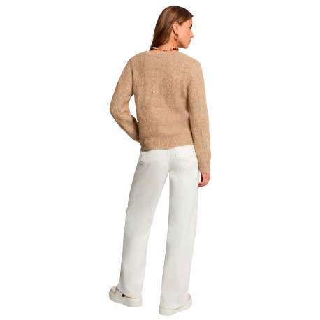 Pull beige uni avec une coupe droite et des manches longues - Image 3