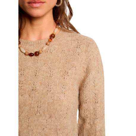 Pull beige uni avec une coupe droite et des manches longues - Image 5