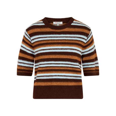Pull marron à rayures avec une coupe droite et des manches courtes