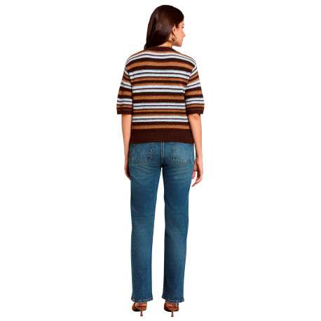 Pull marron à rayures avec une coupe droite et des manches courtes - Image 3