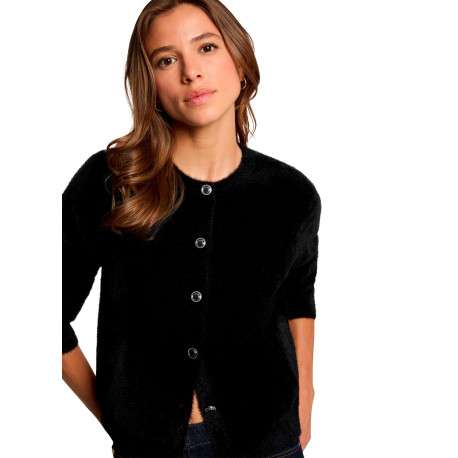 Gilet noir uni avec une coupe droite et des manches longues - Image 4