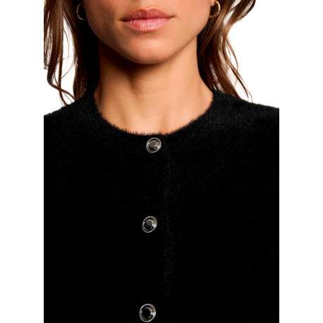Gilet noir uni avec une coupe droite et des manches longues - Image 5