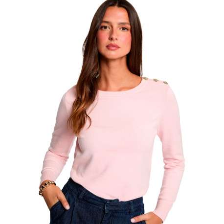 Top rose uni muni d'une coupe droite et de manches longues - Image 4