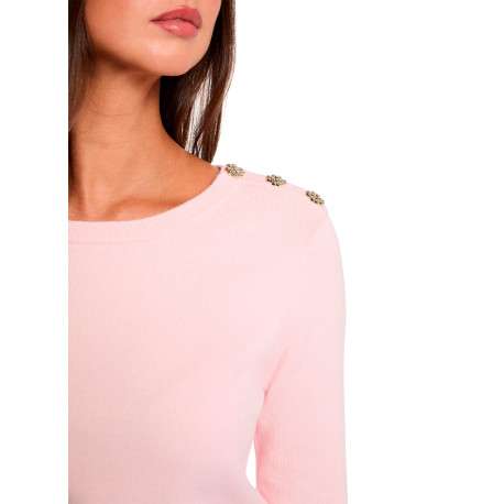 Top rose uni muni d'une coupe droite et de manches longues - Image 5