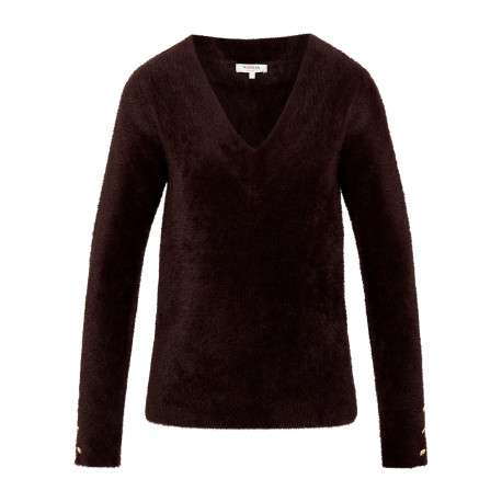 Pull chocolat uni avec une coupe droite et des manches longues