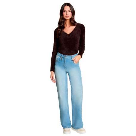 Pull chocolat uni avec une coupe droite et des manches longues - Image 2