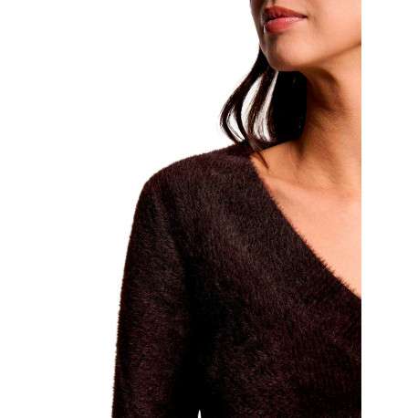 Pull chocolat uni avec une coupe droite et des manches longues - Image 5