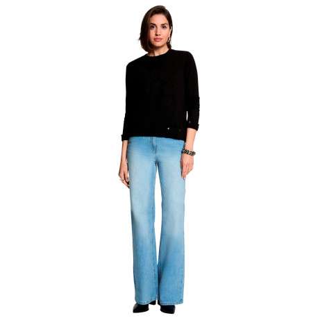 Pull noir uni avec une coupe droite et des manches longues - Image 2