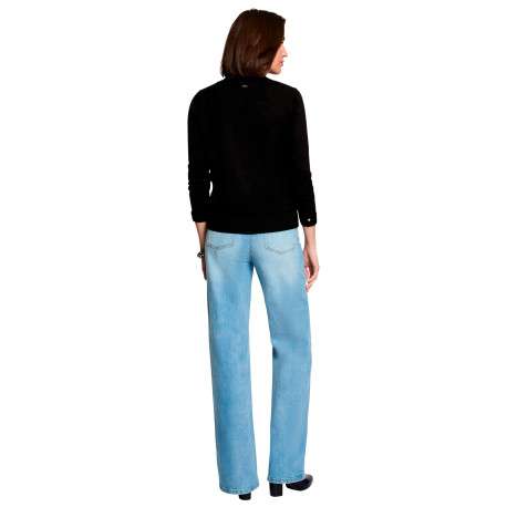 Pull noir uni avec une coupe droite et des manches longues - Image 3