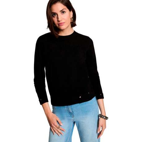 Pull noir uni avec une coupe droite et des manches longues - Image 4