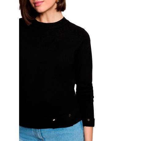 Pull noir uni avec une coupe droite et des manches longues - Image 5