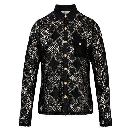 Chemisier noir uni avec une coupe droite et des manches longues