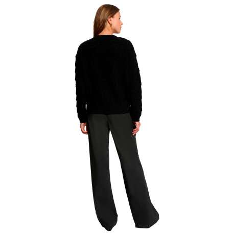 Pull noir uni avec une coupe droite et des manches longues - Image 3