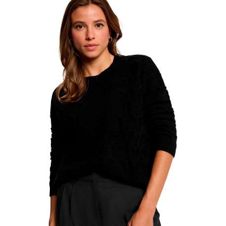 Pull noir uni avec une coupe droite et des manches longues - Image 4