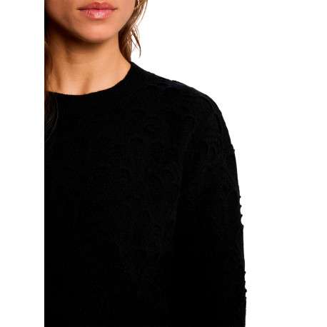 Pull noir uni avec une coupe droite et des manches longues - Image 5