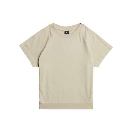 T-shirt en coton biologique beige à coupe droite pourvu d'un col rond