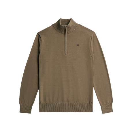 Pull taupe col montant pourvu d'une coupe droite et de manches longues