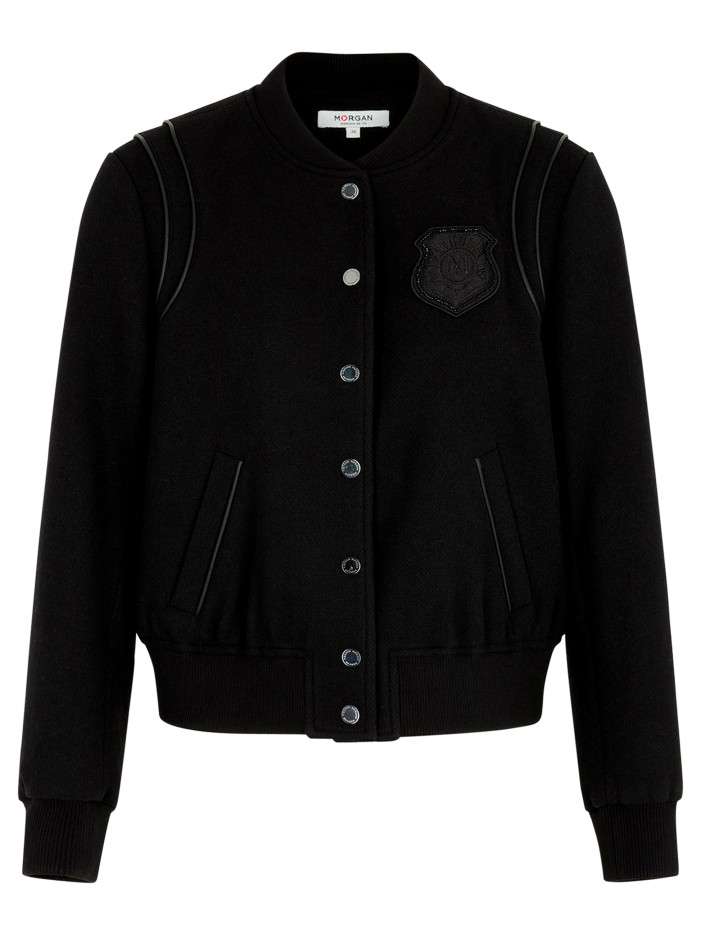 Bomber noir uni avec une coupe droite et des manches courtes