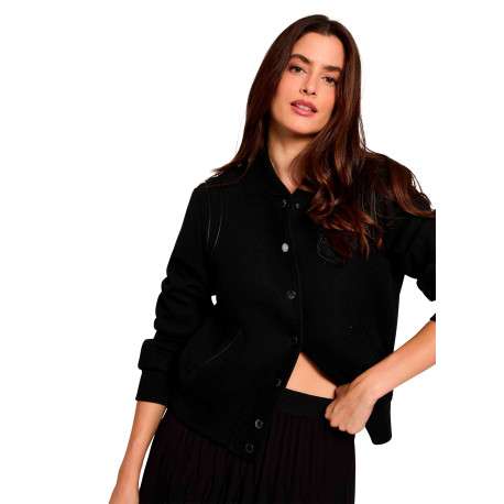 Bomber noir uni avec une coupe droite et des manches courtes - Image 4