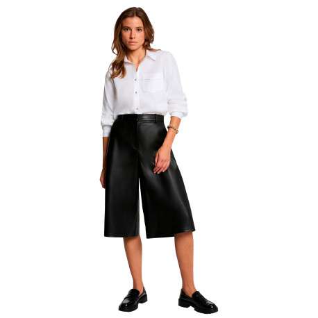 Short chino noir uni avec une coupe large muni d'une fermeture à zip - Image 2