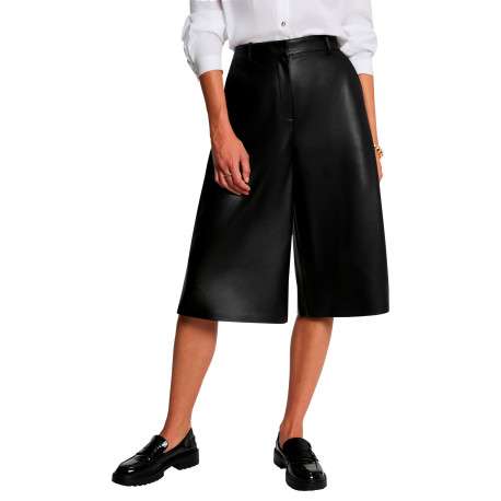 Short chino noir uni avec une coupe large muni d'une fermeture à zip - Image 4