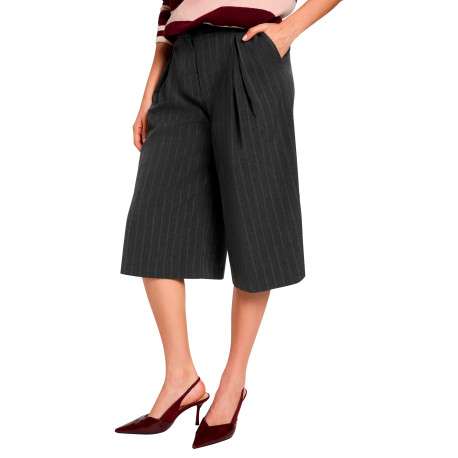 Short chino gris à rayures avec une coupe large muni d'un zip et d'une agrafe - Image 4