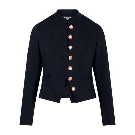 Blazer marine uni avec une coupe ajustée et des manches longues