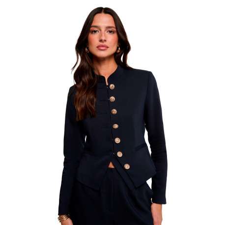 Blazer marine uni avec une coupe ajustée et des manches longues - Image 4