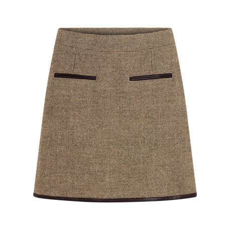 Jupe courte kaki à motif pied-de-poule avec une coupe droite