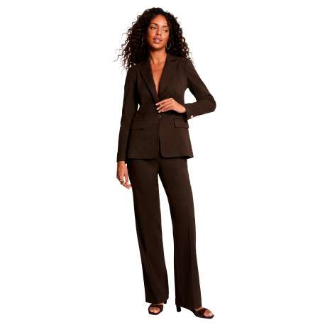 Blazer marron uni avec une coupe droite et des manches longues - Image 2
