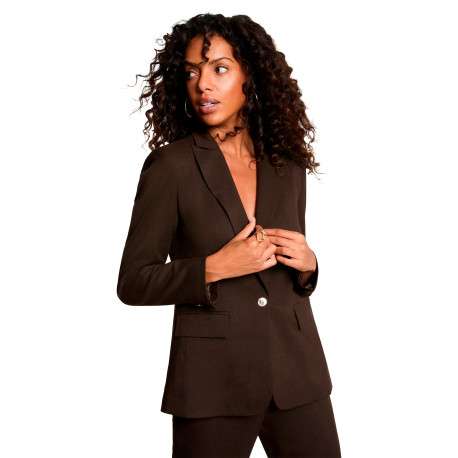 Blazer marron uni avec une coupe droite et des manches longues - Image 4